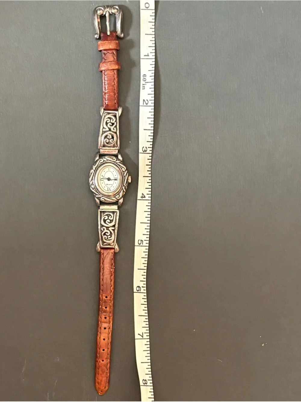 Brighton Brown Leather Watch with Silver Filigree Accents